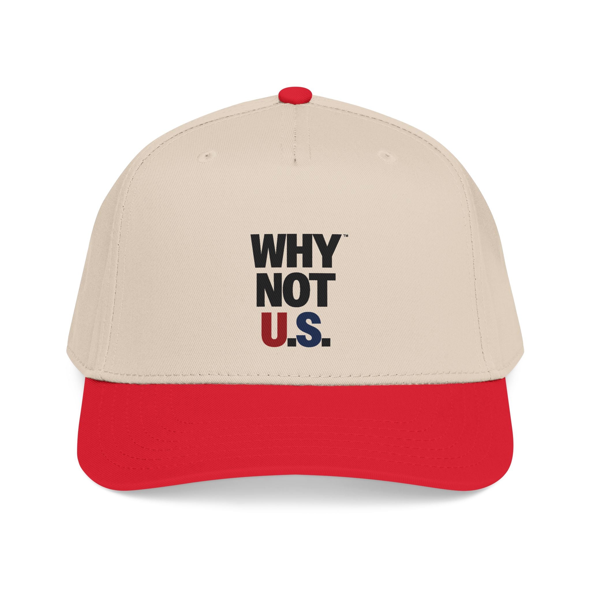 WHY NOT U.S.™ Mid Profile Baseball Cap | Red/Blue Text