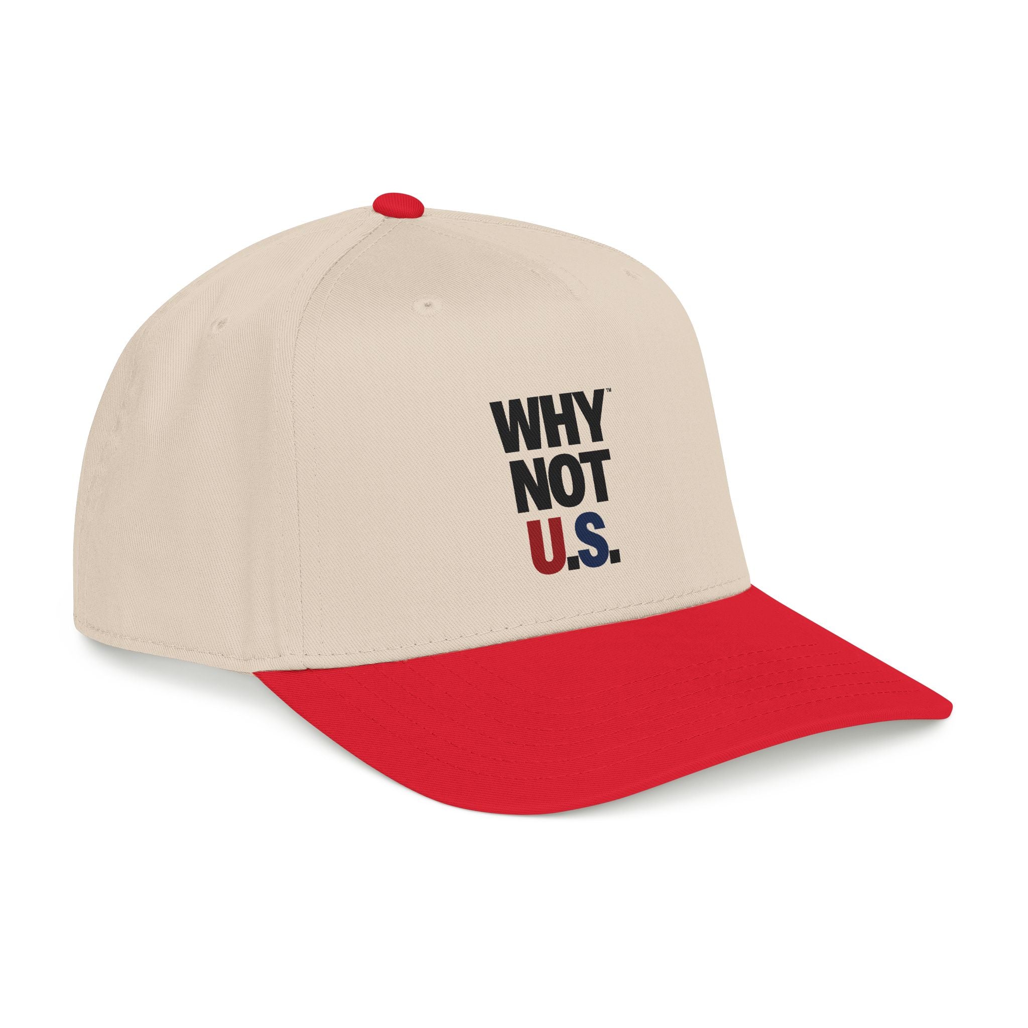 WHY NOT U.S.™ Mid Profile Baseball Cap | Red/Blue Text