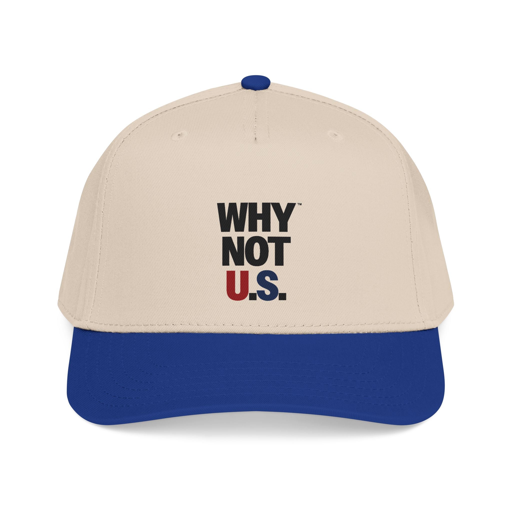 WHY NOT U.S.™ Mid Profile Baseball Cap | Red/Blue Text