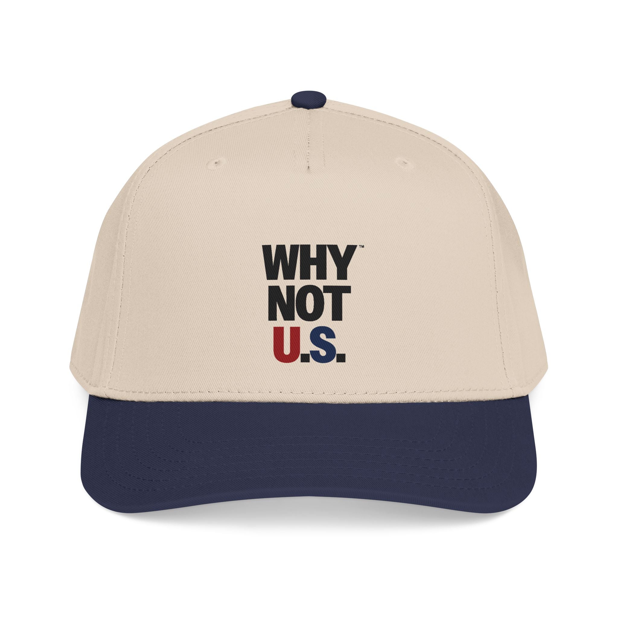 WHY NOT U.S.™ Mid Profile Baseball Cap | Red/Blue Text